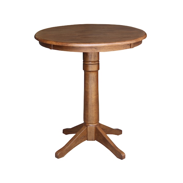 International Concepts Round 30 in Rd Ped Gathering Ht Table, 2 X-Back Stools, Distressed Oak, 30 in W, 30 in L, 35.9 in H - K42-30RT-27B-S6132-2