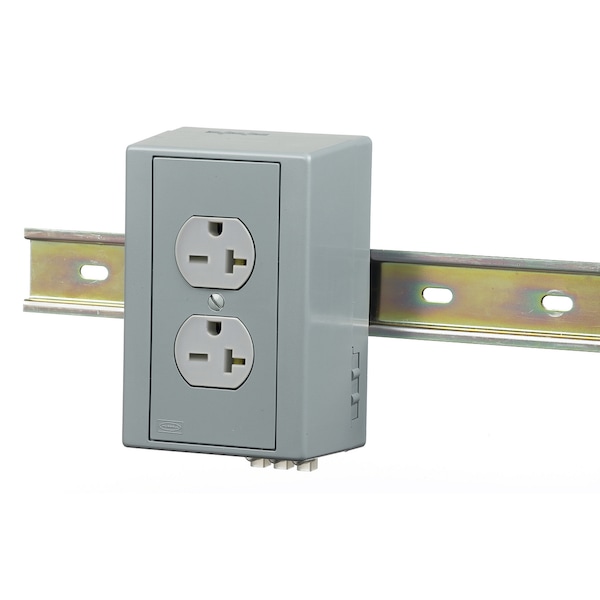 Hubbell Wiring Device-Kellems DIN Rail Utility Box, Complete Unit- Duplex Receptacle, 1) 20A 250V, Gray - DRUB5462