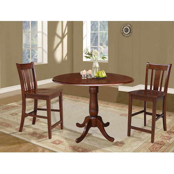 International Concepts Round 42 in Rd Ped Gathering Ht Table, 2 Counter Ht Stools, Espresso, 42 in W, 42 in L, 35.5 in H - K581-42DPT-S102-2
