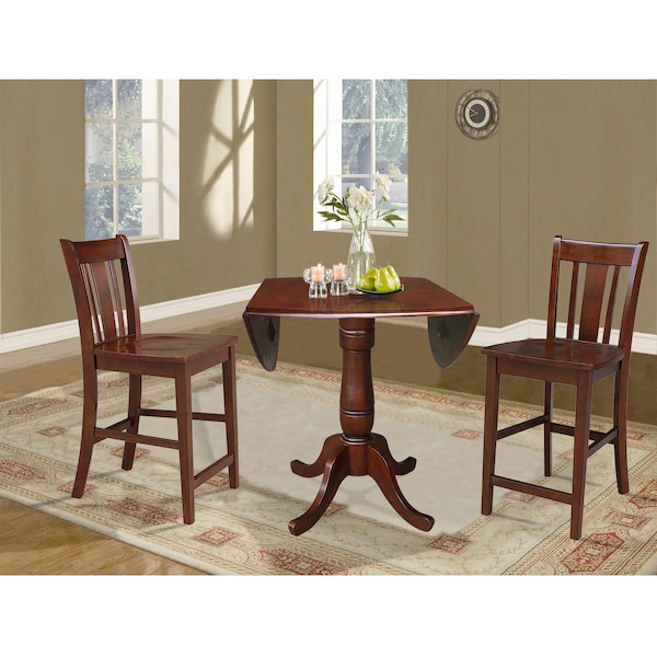 International Concepts Round 42 in Rd Ped Gathering Ht Table, 2 Counter Ht Stools, Espresso, 42 in W, 42 in L, 35.5 in H - K581-42DPT-S102-2