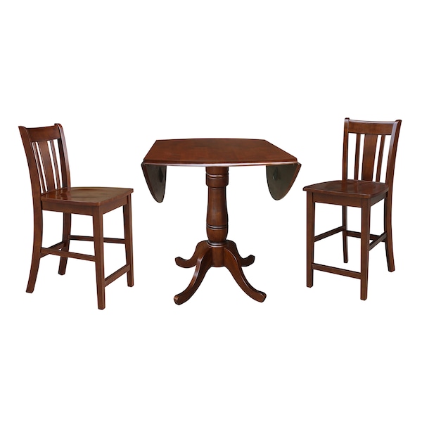 International Concepts Round 42 in Rd Ped Gathering Ht Table, 2 Counter Ht Stools, Espresso, 42 in W, 42 in L, 35.5 in H - K581-42DPT-S102-2