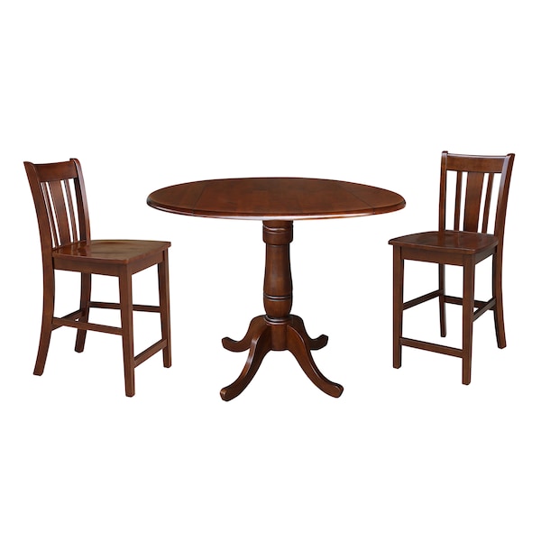 International Concepts Round 42 in Rd Ped Gathering Ht Table, 2 Counter Ht Stools, Espresso, 42 in W, 42 in L, 35.5 in H - K581-42DPT-S102-2