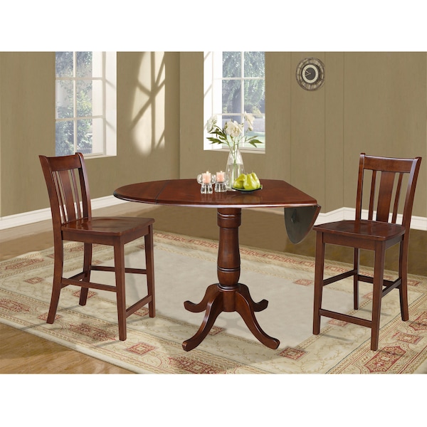 International Concepts Round 42 in Rd Ped Gathering Ht Table, 2 Counter Ht Stools, Espresso, 42 in W, 42 in L, 35.5 in H - K581-42DPT-S102-2