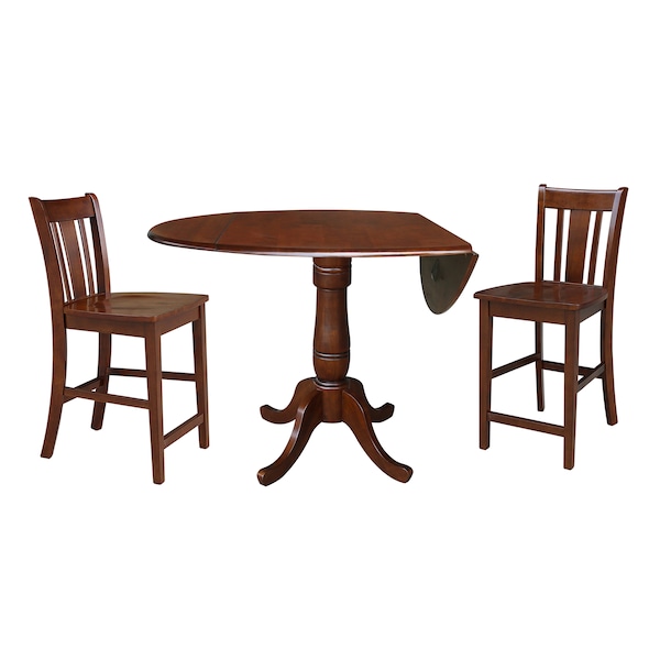 International Concepts Round 42 in Rd Ped Gathering Ht Table, 2 Counter Ht Stools, Espresso, 42 in W, 42 in L, 35.5 in H - K581-42DPT-S102-2