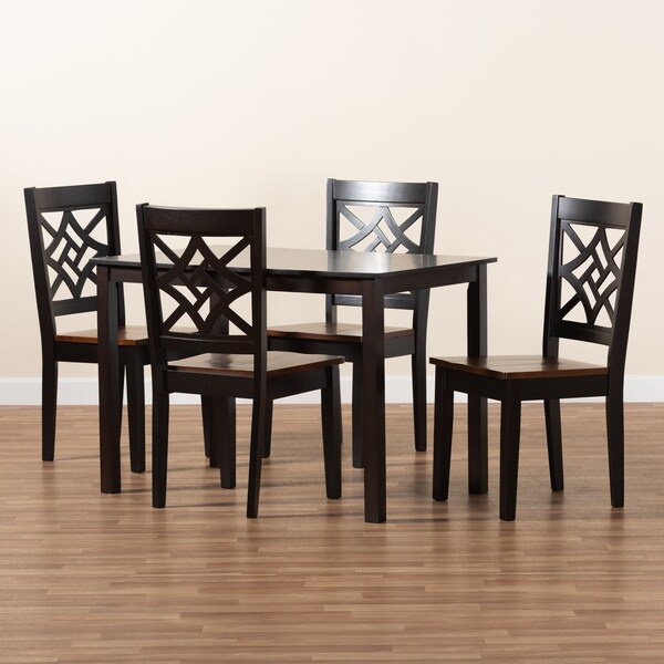 Baxton Studio Nicolette Modern and Contemporary Two-Tone Dark Brown and Walnut Brown Finished Wood 5-PC Dining Set - 179-11389-8026-ZORO