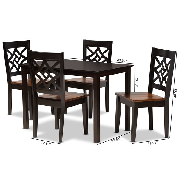 Baxton Studio Nicolette Modern and Contemporary Two-Tone Dark Brown and Walnut Brown Finished Wood 5-PC Dining Set - 179-11389-8026-ZORO