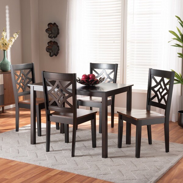 Baxton Studio Nicolette Modern and Contemporary Two-Tone Dark Brown and Walnut Brown Finished Wood 5-PC Dining Set - 179-11389-8026-ZORO