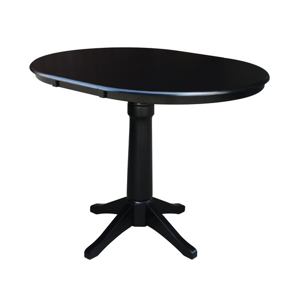 International Concepts 36 in. Round Extension Dining Table with 4 Emily Counter Height Stools - 5 Piece Set - K46-36RXT-27-S6172-4