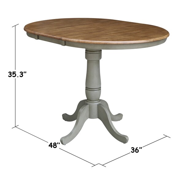 International Concepts Round 36 in Rd Top Ped Table, 12 in Leaf, Counter Ht, Hickory/Stone, 36 in W, 48 in L, 35.3 in H - K41-36RXT-6B