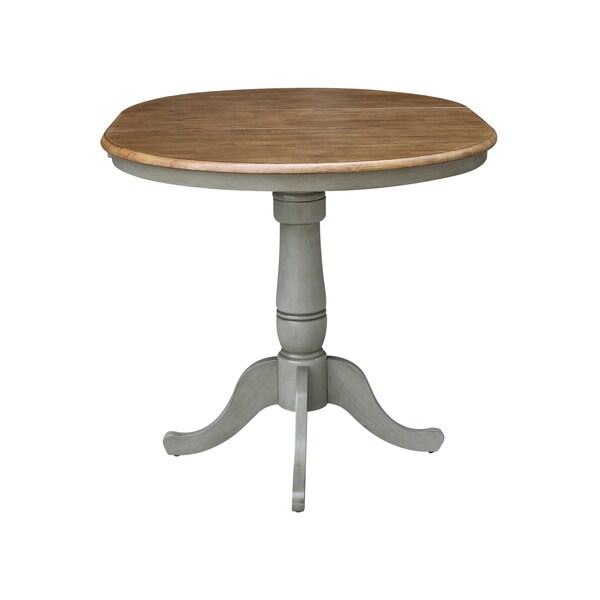 International Concepts Round 36 in Rd Top Ped Table, 12 in Leaf, Counter Ht, Hickory/Stone, 36 in W, 48 in L, 35.3 in H - K41-36RXT-6B