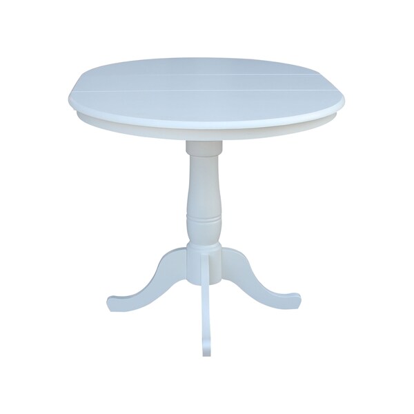 International Concepts Round 36 in Rd Top Pedestal Table, 12 in Leaf, Adjustable Height, White, 36 in W, 48 in L, 34.9 in H - K08-36RXT-6B