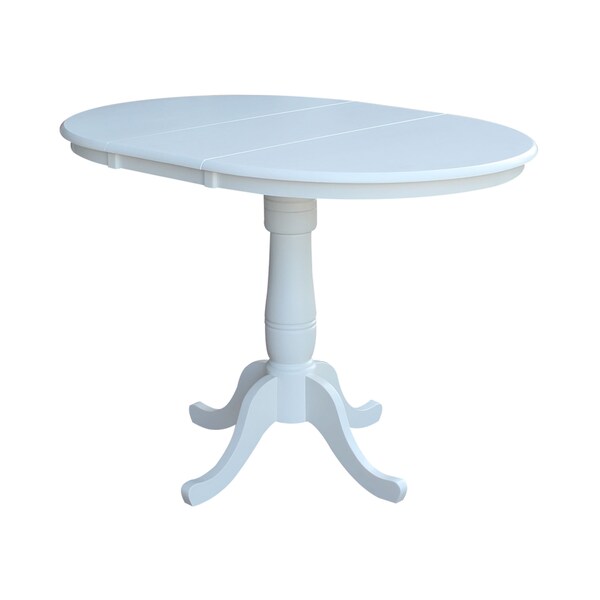 International Concepts Round 36 in Rd Top Pedestal Table, 12 in Leaf, Adjustable Height, White, 36 in W, 48 in L, 34.9 in H - K08-36RXT-6B