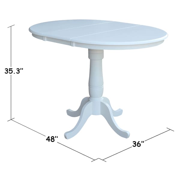 International Concepts Round 36 in Rd Top Pedestal Table, 12 in Leaf, Adjustable Height, White, 36 in W, 48 in L, 34.9 in H - K08-36RXT-6B