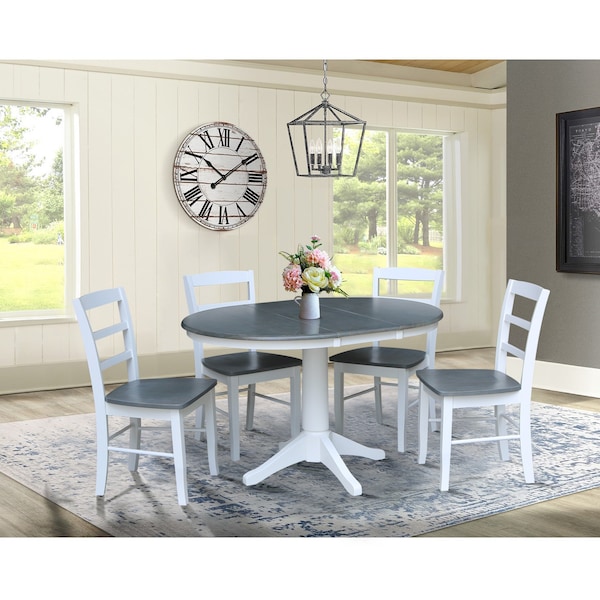 International Concepts 36 in. Round Extension Dining Table with 4 Madrid LadderBack Chairs - 5 Piece Dining Set - K05-36RXT-27B-C2-4