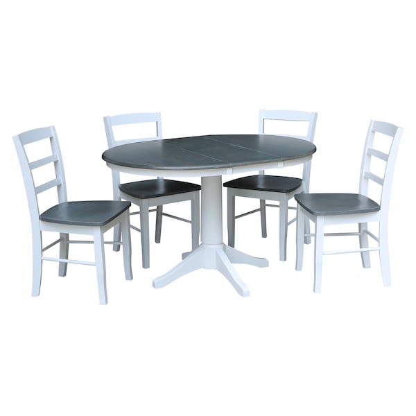 International Concepts 36 in. Round Extension Dining Table with 4 Madrid LadderBack Chairs - 5 Piece Dining Set - K05-36RXT-27B-C2-4