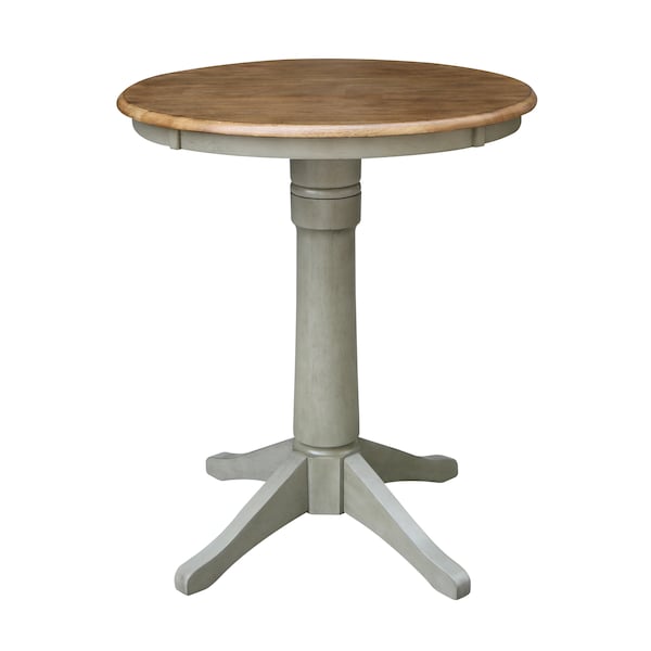 International Concepts Round 30 in Rd Ped Gathering Ht Table, 2 X-Back Counter Ht Stools, Hickory/Stone, 30 in W, 30 in L - K41-30RT-27B-S6132-2