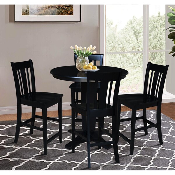 International Concepts 36 in. Solid Wood Round Top Dining Table with 4 Counter Height Stools in Black - K46-36RT-23B-S102-4