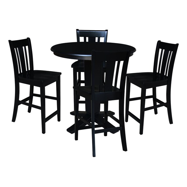 International Concepts 36 in. Solid Wood Round Top Dining Table with 4 Counter Height Stools in Black - K46-36RT-23B-S102-4