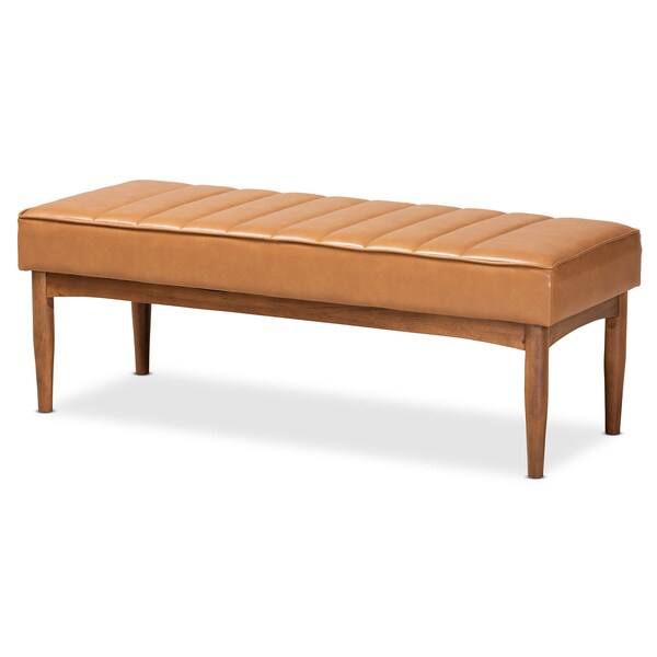 Baxton Studio Daymond Mid-Century Modern Tan Faux Leather and Walnut Brown Finished Wood 4-Piece Dining Nook Set - 186-11352-11354-9305-ZORO