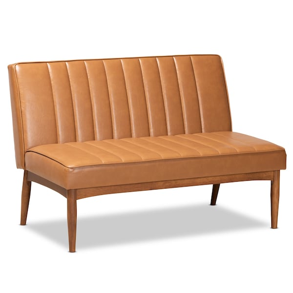 Baxton Studio Daymond Mid-Century Modern Tan Faux Leather and Walnut Brown Finished Wood 4-Piece Dining Nook Set - 186-11352-11354-9305-ZORO