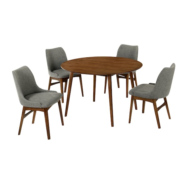 Armen Living Arcadia and Azalea 48" Round Charcoal and Walnut Wood 5 Piece Dining Set - SETARDI5AZWACH48