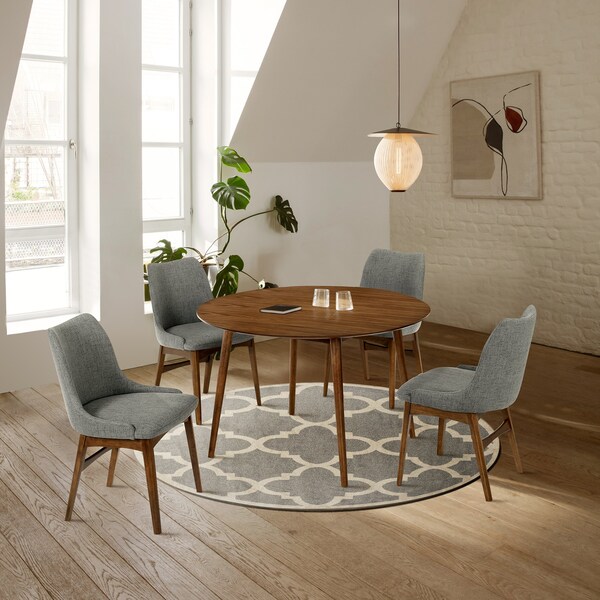 Armen Living Arcadia and Azalea 48" Round Charcoal and Walnut Wood 5 Piece Dining Set - SETARDI5AZWACH48