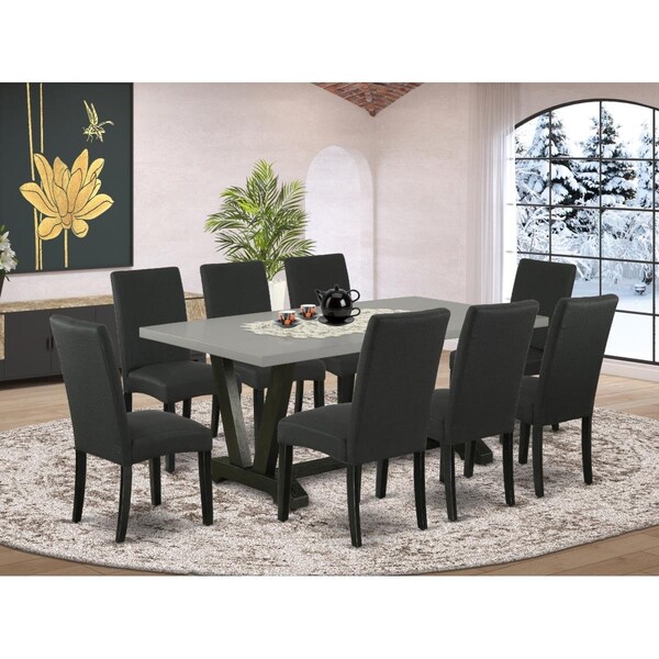 East West Furniture 9 Piece V-Style Kitchen Furniture Set - Black - V697DR124-9