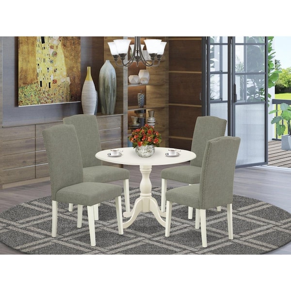East West Furniture 5 Piece Dublin Dining Room Table Set - Linen White - DMEN5-LWH-06