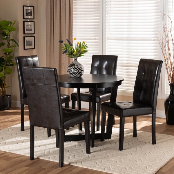 Baxton Studio Vida Dark Brown Upholstered and Dark Brown Wood 5-Piece Dining Set - 169-8030-10898