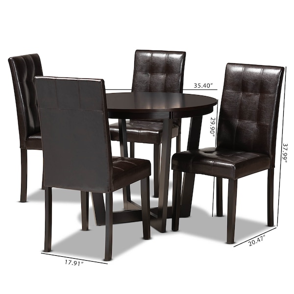Baxton Studio Vida Dark Brown Upholstered and Dark Brown Wood 5-Piece Dining Set - 169-8030-10898