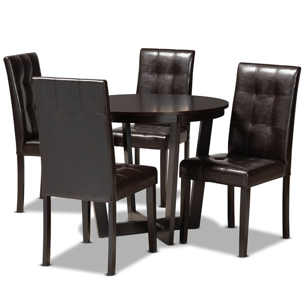 Baxton Studio Vida Dark Brown Upholstered and Dark Brown Wood 5-Piece Dining Set - 169-8030-10898