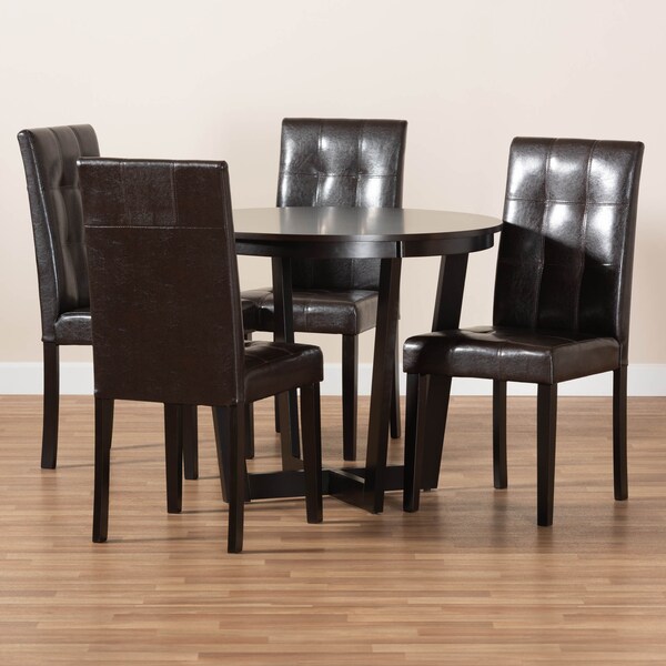 Baxton Studio Vida Dark Brown Upholstered and Dark Brown Wood 5-Piece Dining Set - 169-8030-10898