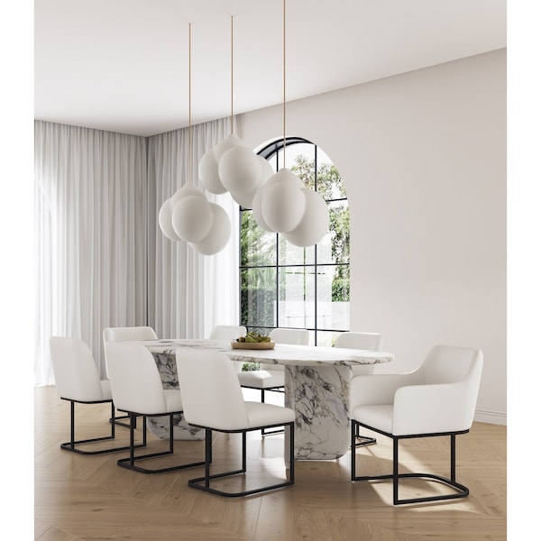 Manhattan Comfort Modern Serena Dining Set Upholstered in Leatherette with Steel Legs in Cream, 8PK - 8-DC056-CR