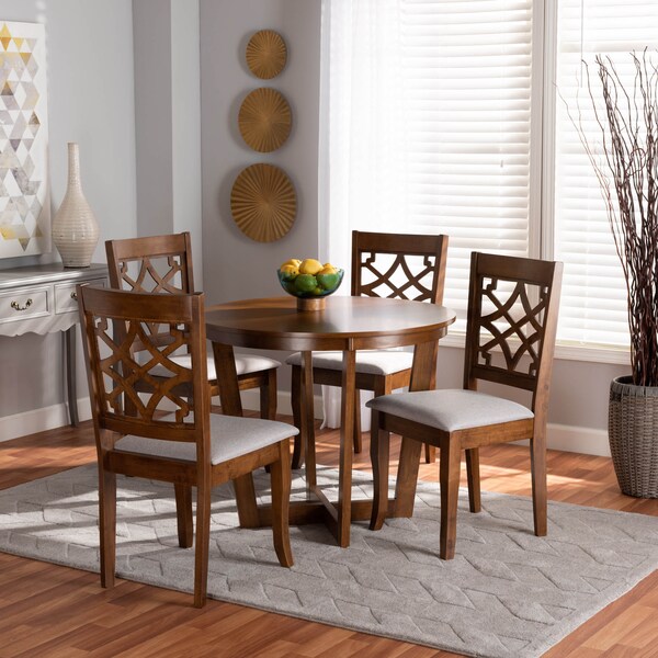 Baxton Studio Tricia Grey Upholstered and Walnut Wood 5-Piece Dining Set - 172-9875-10897