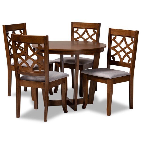 Baxton Studio Tricia Grey Upholstered and Walnut Wood 5-Piece Dining Set - 172-9875-10897