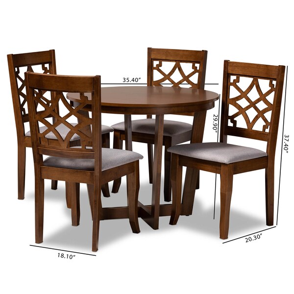 Baxton Studio Tricia Grey Upholstered and Walnut Wood 5-Piece Dining Set - 172-9875-10897