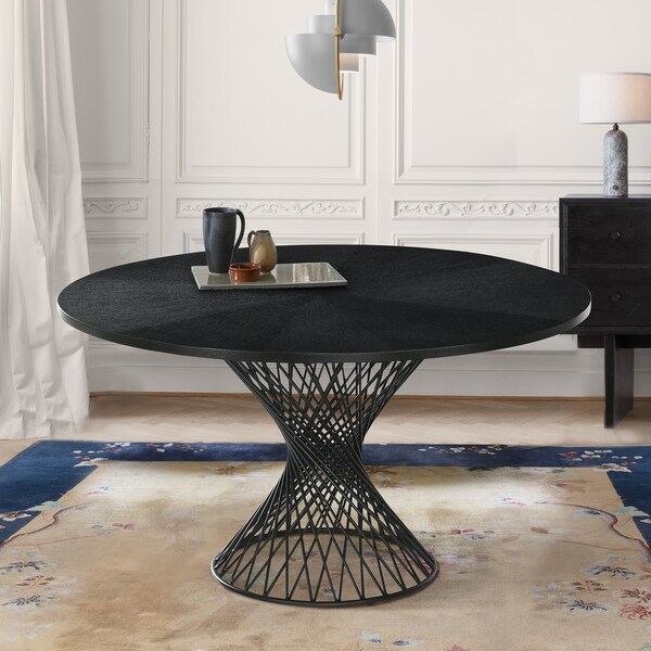 Armen Living Cirque 54" Round Black Wood and Metal Pedestal Dining Table - LCCQDIBL