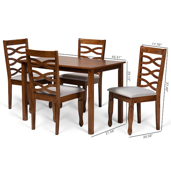 Baxton Studio Mirna Modern and Contemporary Grey Fabric and Walnut Brown Finished Wood 5-Piece Dining Set - 174-9883-8959-ZORO