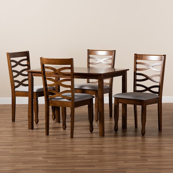 Baxton Studio Mirna Modern and Contemporary Grey Fabric and Walnut Brown Finished Wood 5-Piece Dining Set - 174-9883-8959-ZORO