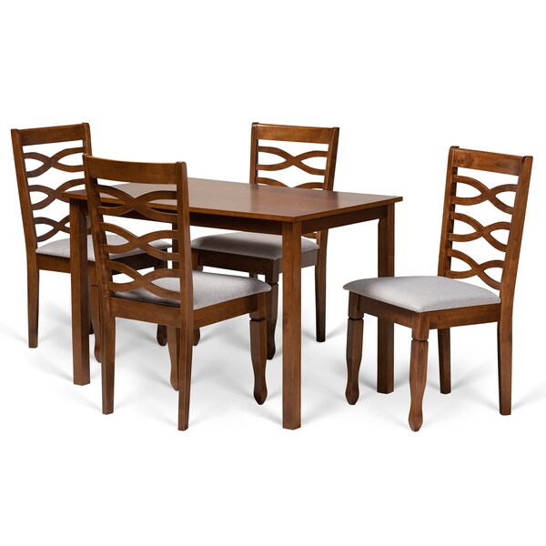 Baxton Studio Mirna Modern and Contemporary Grey Fabric and Walnut Brown Finished Wood 5-Piece Dining Set - 174-9883-8959-ZORO