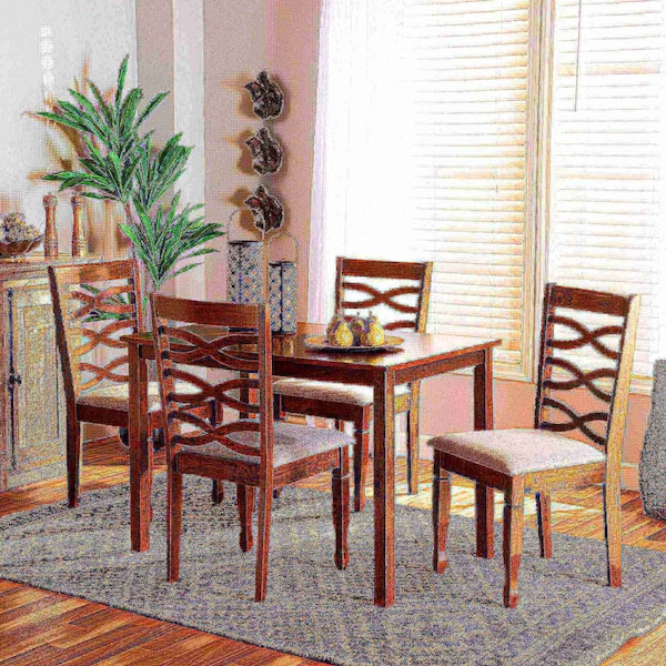 Baxton Studio Mirna Modern and Contemporary Grey Fabric and Walnut Brown Finished Wood 5-Piece Dining Set - 174-9883-8959-ZORO