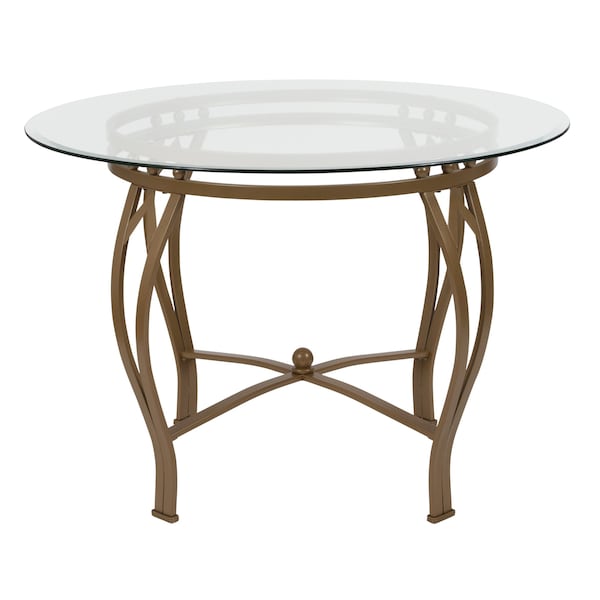 Flash Furniture Round Dining Table, Matte Gld Mtl, Rnd Glss, 42", 42" W, 42" L, 29.5" H, Glass, Clear - XU-TBG-9-GG