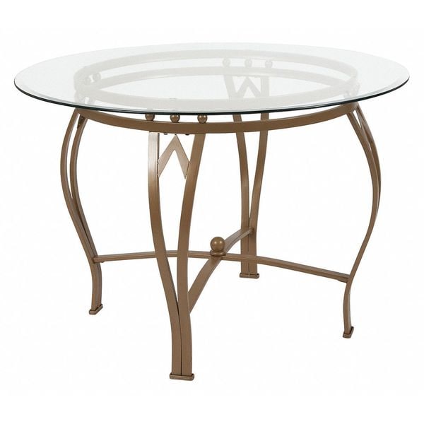 Flash Furniture Round Dining Table, Matte Gld Mtl, Rnd Glss, 42", 42" W, 42" L, 29.5" H, Glass, Clear - XU-TBG-9-GG