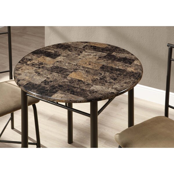 Monarch Specialties Dining Set - 3Pcs Set / Espresso Marble / Bronze Metal - I 3045