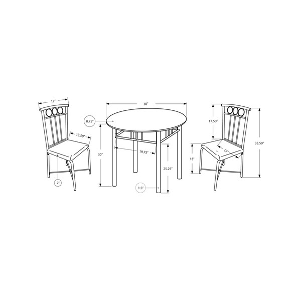 Monarch Specialties Dining Set - 3Pcs Set / Espresso Marble / Bronze Metal - I 3045