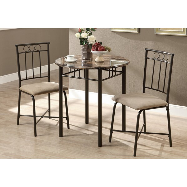 Monarch Specialties Dining Set - 3Pcs Set / Espresso Marble / Bronze Metal - I 3045