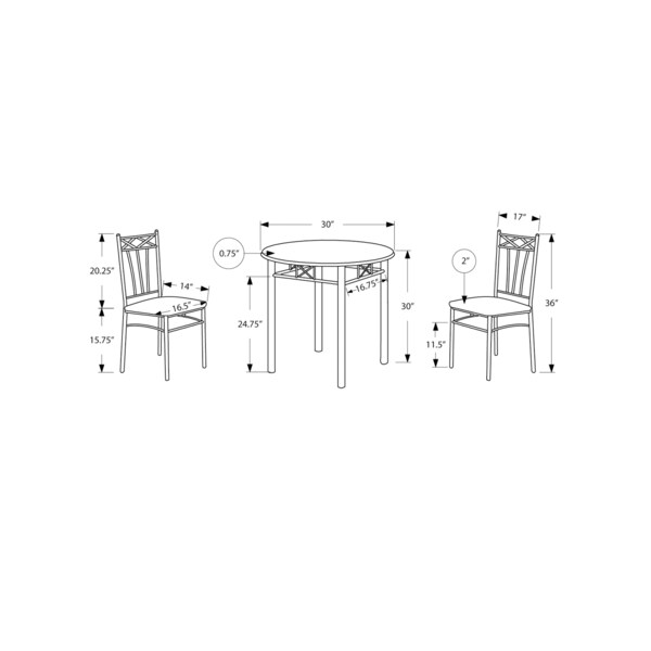 Monarch Specialties Dining Set - 3Pcs Set / Espresso / Silver Metal - I 3075