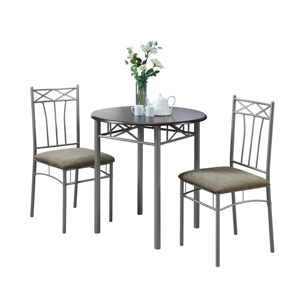 Monarch Specialties Dining Set - 3Pcs Set / Espresso / Silver Metal - I 3075