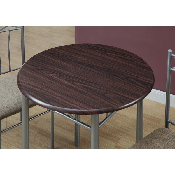 Monarch Specialties Dining Set - 3Pcs Set / Espresso / Silver Metal - I 3075