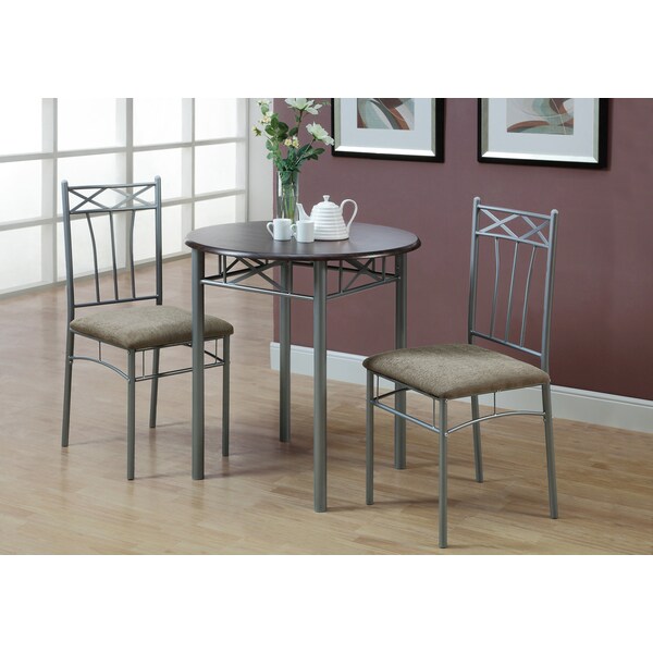Monarch Specialties Dining Set - 3Pcs Set / Espresso / Silver Metal - I 3075